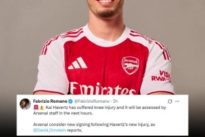 增肌太猛？羅馬諾：哈弗茨膝蓋受傷，阿森納考慮引援